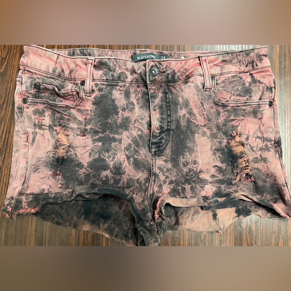 Blackheart faded Red and Black Tie-Dye Low Rise Shorts